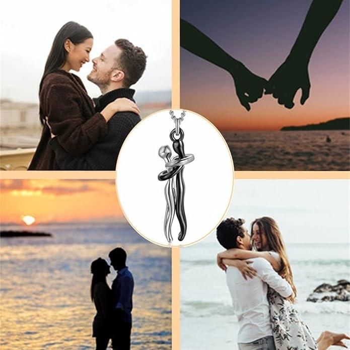 Silver and Black Hug Couple Chain Pendant